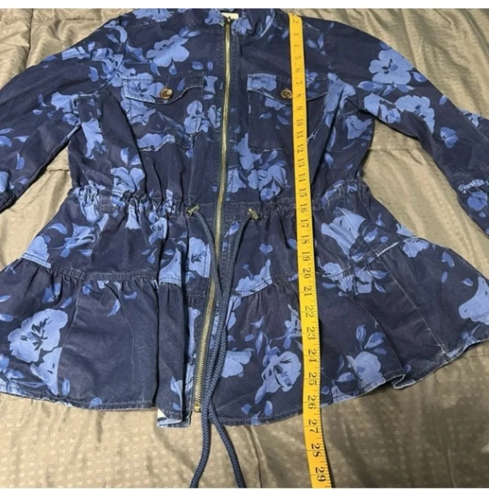 Kate Spade New York Blue Floral & Navy Jacket Ruffle Hem Size Small